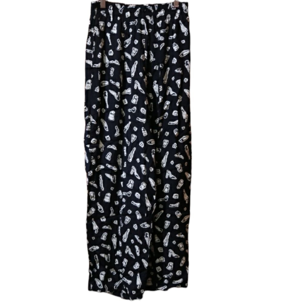 Maxou Vintage Silk Girly Novelty Print Wide-Leg Trousers Medium Chic Statement